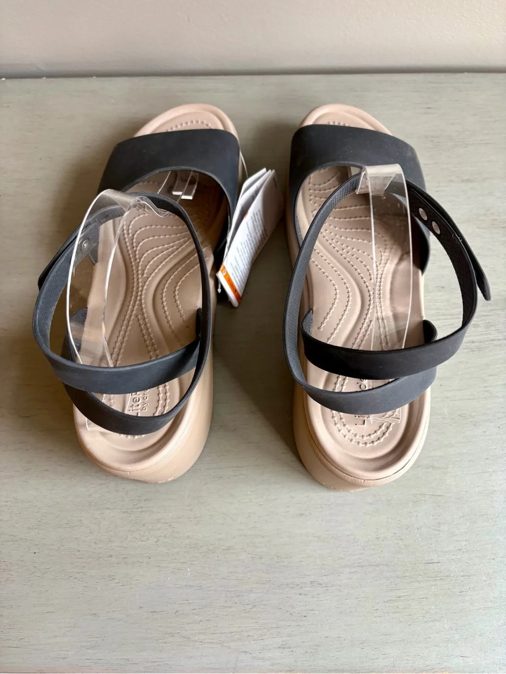 Crocs Brooklyn Ankle Strap Wedge Sandal Black Tan Women Size 11 NEW Summer